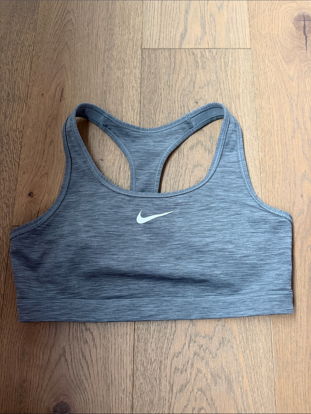 Nike Heather Grey Racerback Sports Bra with White Swoosh
